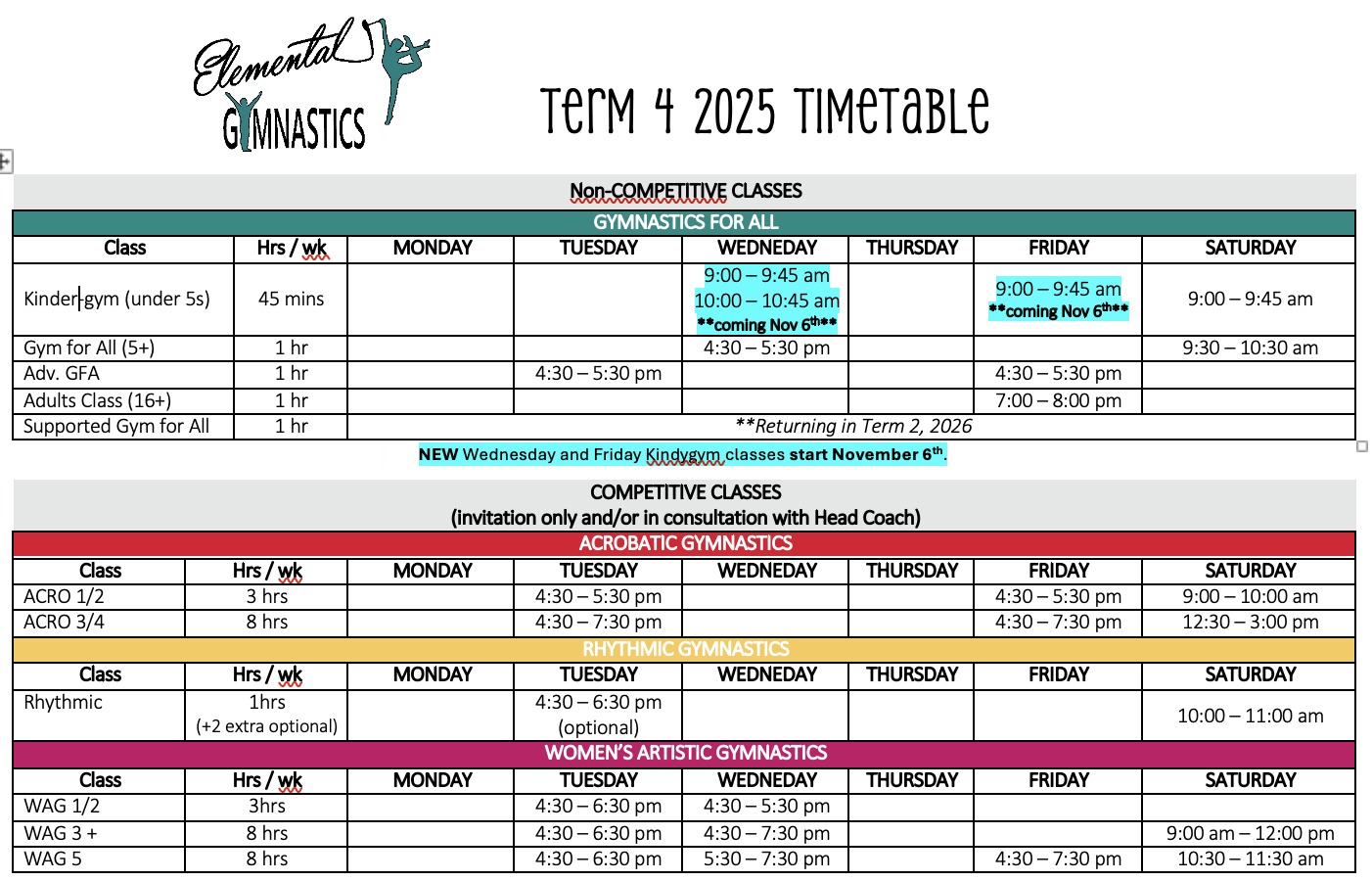 Timetable